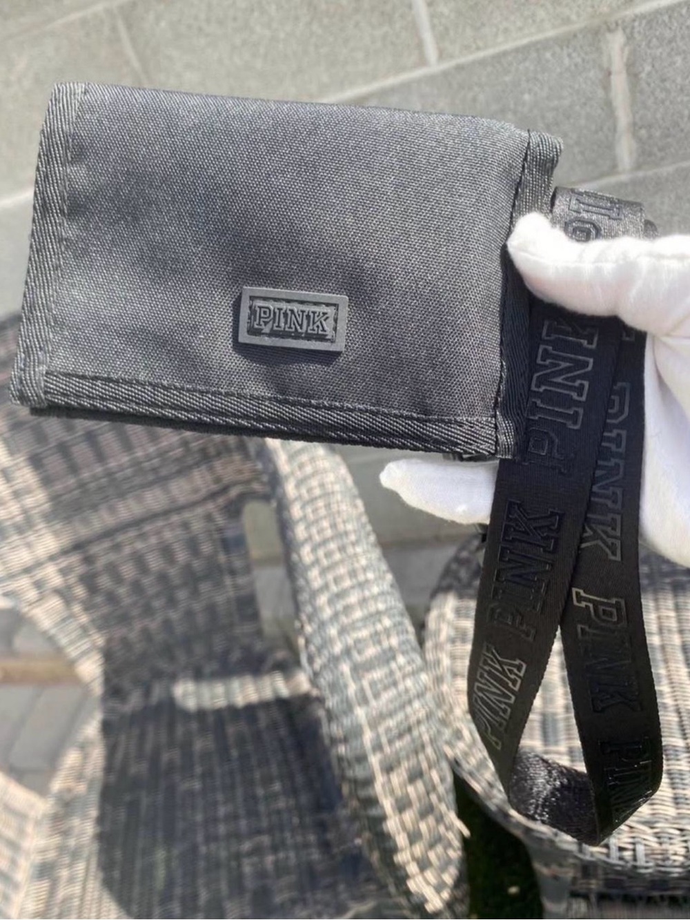 PINK Victoria's Secret Black ID LANYARD wallet